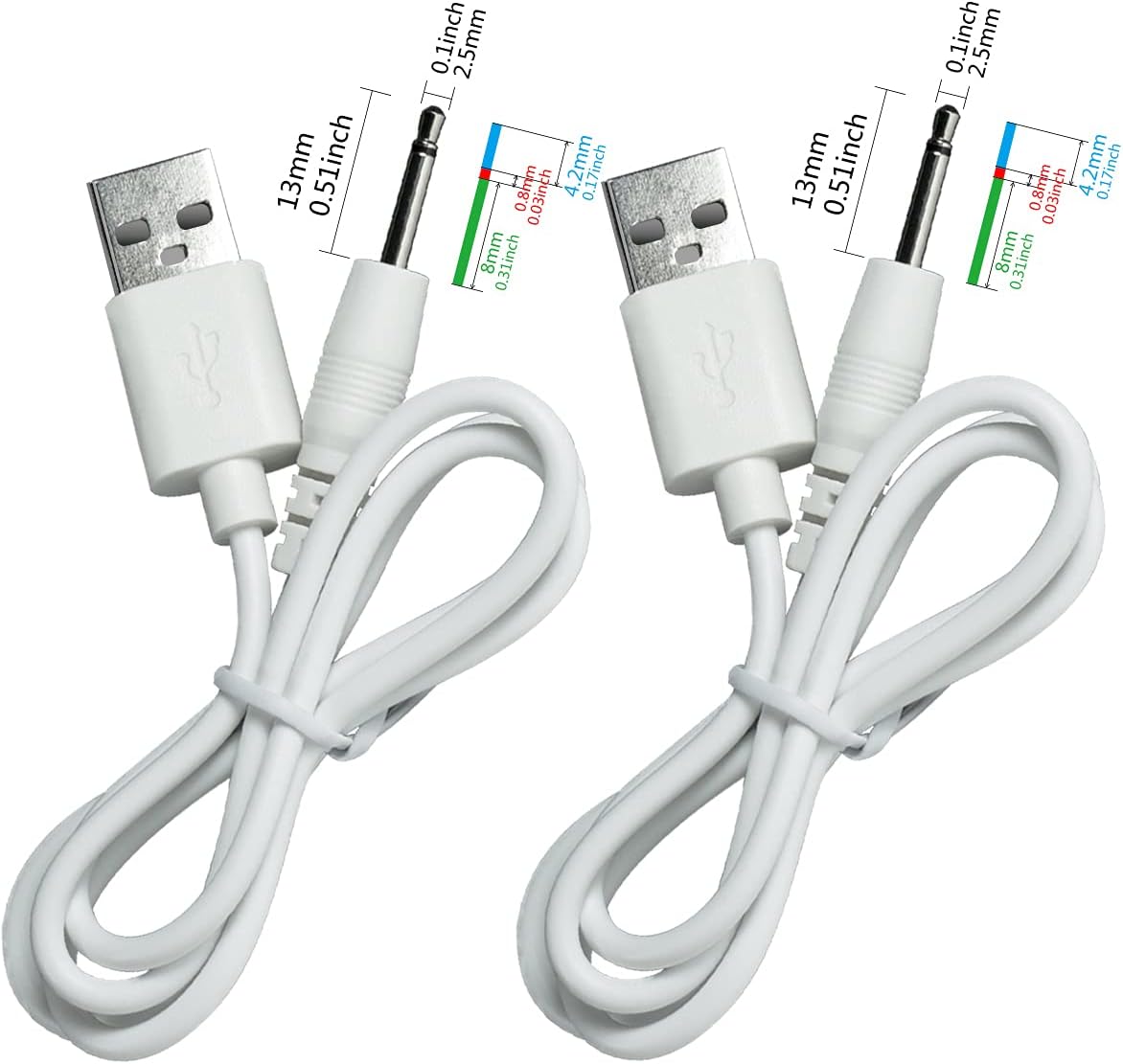 2 PCS Replacement DC Charging Cord USB Charging Cable DC Head Diameter 2.5mm Length 31.5 inch 80 cm 2.62 Fit for Rechargeabl Back Massager Original