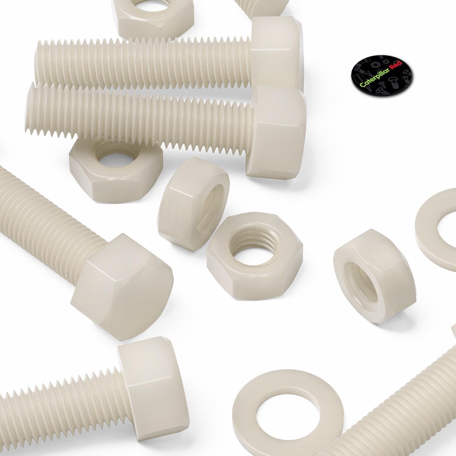 5x Viti a Testa Esagonale Nylon Naturale, M16 x 65mm, Dadi e bulloni di plastica, Rondelle, Nylon Naturale