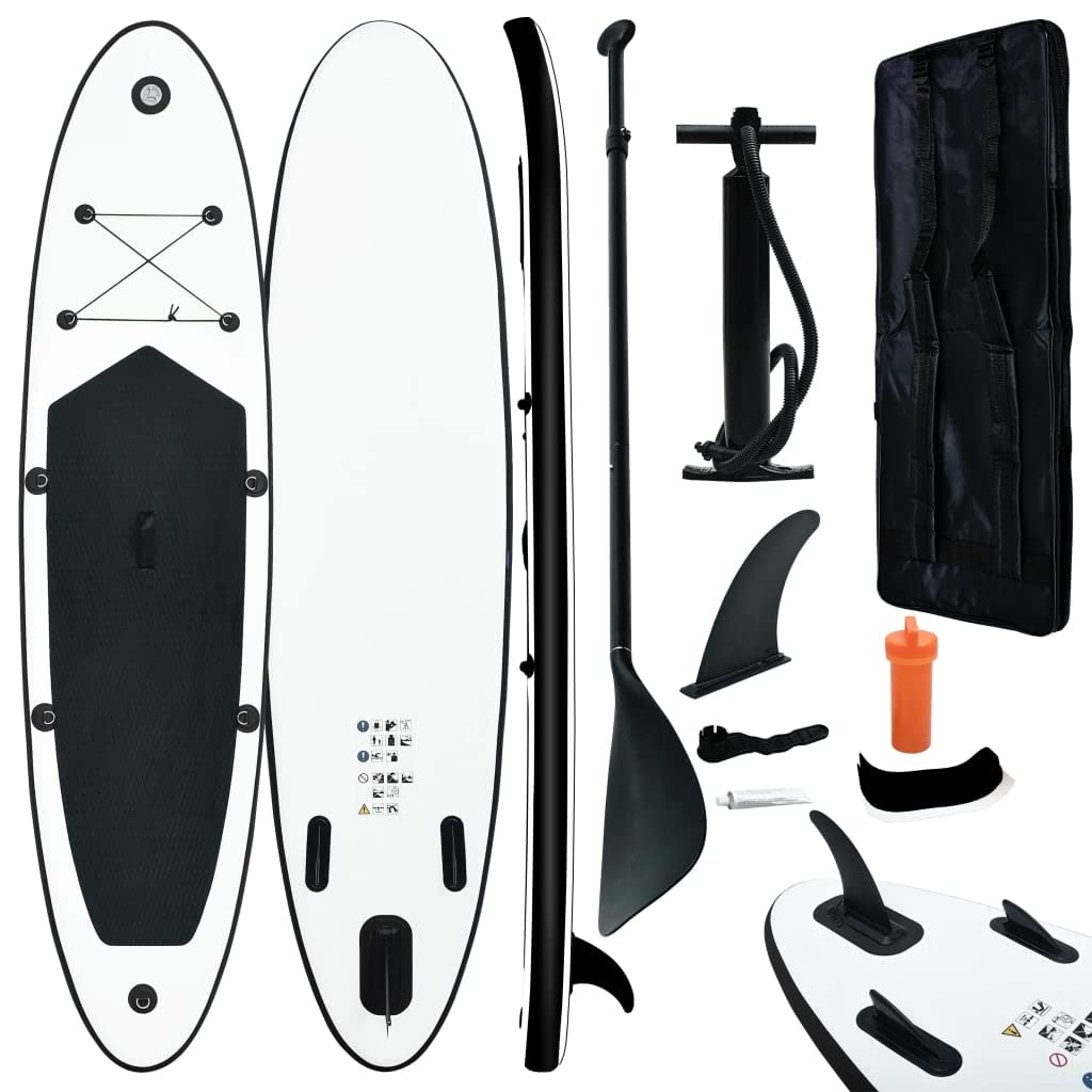 Aufblasbares Stand-Up-Paddleboard-Set für Outdoor-Freizeitaktivitäten, schwarz-weiß, Bootfahren und Wassersport