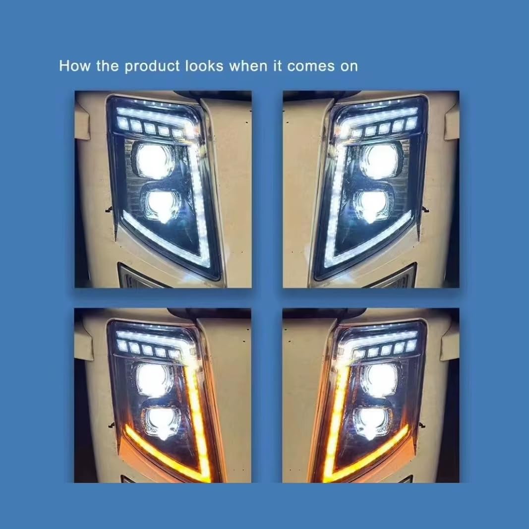 2 przednie reflektory Full LED 24 V z kierunkowskazem do jazdy dziennej DRL z lewej i prawej strony, specjalne dopasowanie, kompatybilne z Volvo FH13 FH16 FM460 FH500