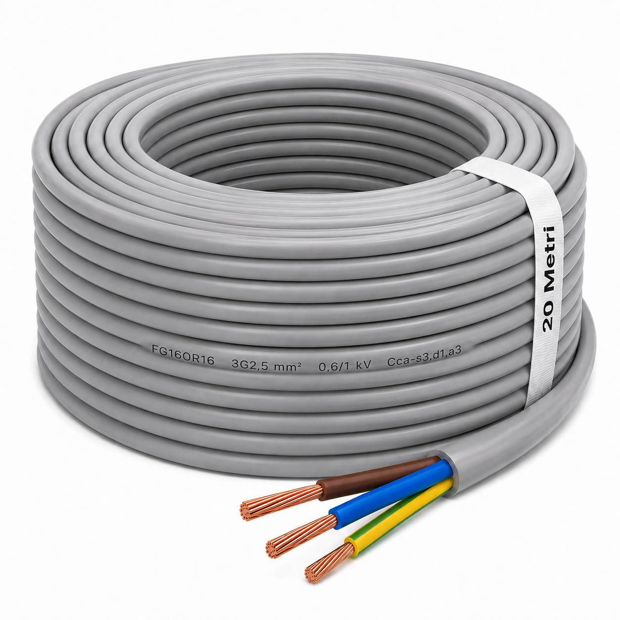 Cavo Elettrico FG16OR16 3G2,5 mm² Tripolare per Posa Fissa - 20 Metri