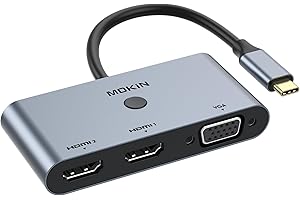 USB C to Dual HDMI VGA Adapter: 3-Monitor Docking Station with Cast Screen Button