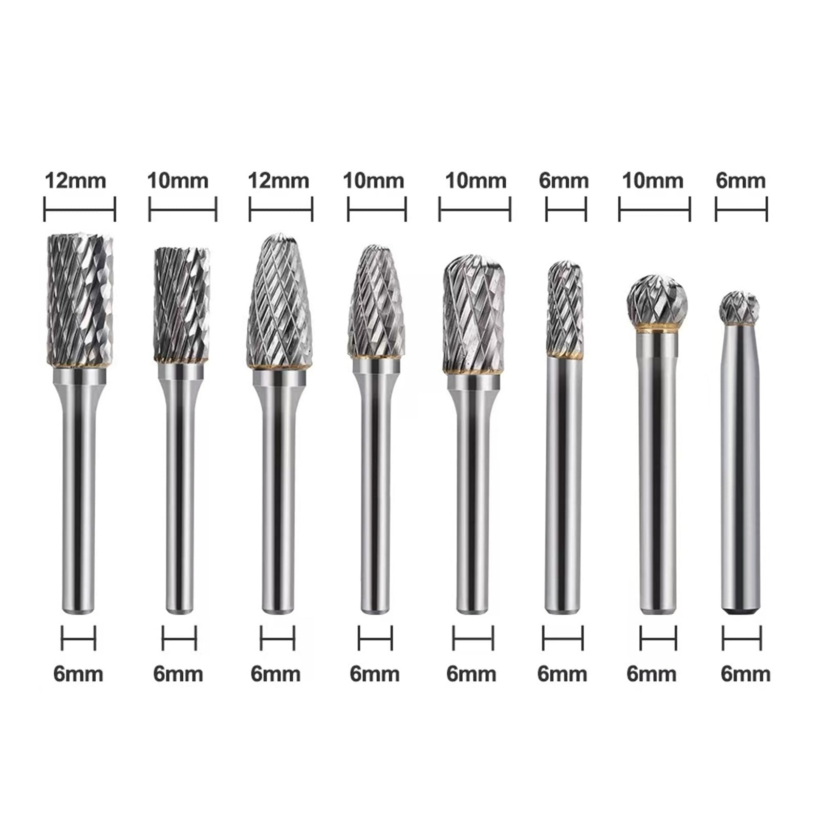 8pcs/set 1/4 Inch 6mm Shank Carbide Burr Bits Rotary Files CNC Engraving Tool Set For Power Tool