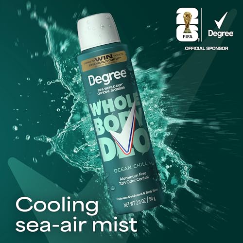 Image of Degree Men Whole Body Deodorant Spray Ocean Chill Scent, Odor 2.9 fl oz | For gym days, Helps fight odor & stay fresh, With whole-body spray, Ocean Chill