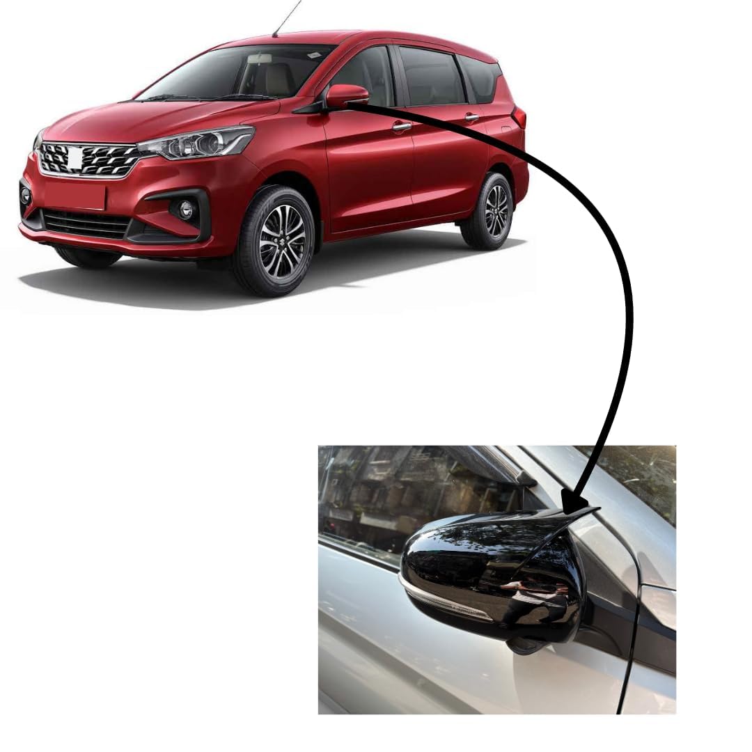 DDA Enterprises Piano Black Mirror Cover Compatible with Suzuki Ertiga with Indicator Cut | Piano Black Finish | Ertiga 2018 Onwards | Set of 2pcs, Horn Desing (2PCS) (Carbon)-image-29