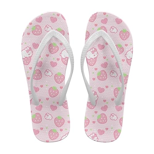 PJHEQOXE Flip Flops For Women Non-Slip Bathroom Shower Shoes Cushion foam Indoor and Outdoor Sandals Summer Beach Shoes - Black Strap - 9 XX-Wide - Strawberry Bunny