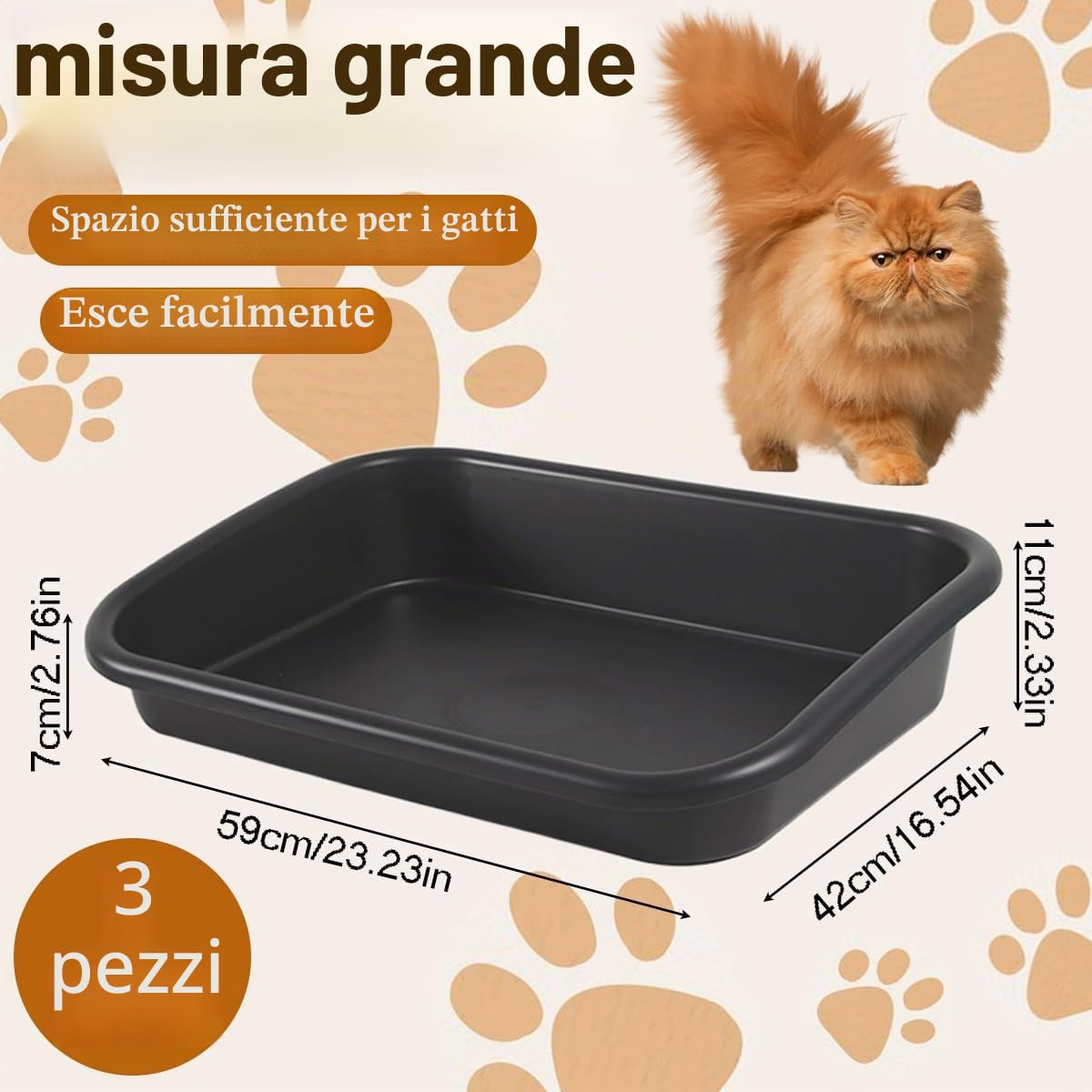 Lettiera per gatti anziani con ingresso basso, 3 pezzi, dimensioni extra large, con ingresso basso, apertura superiore, per gattini, disabili, anziani e gattini, facile da pulire (grigio scuro)