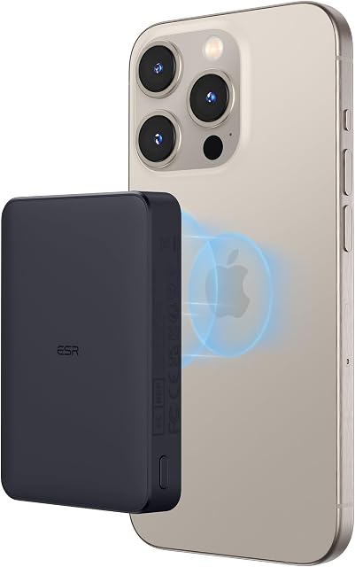 ESR HaloLock bezprzewodowy powerbank 10 000 mAh do MagSafe, bezprzewodowy akumulator z kablem USB-C, magnetyczny zestaw baterii kompatybilny z iPhone 15/15 Pro / 15 Pro Max / 15 Plus i 14/13/12