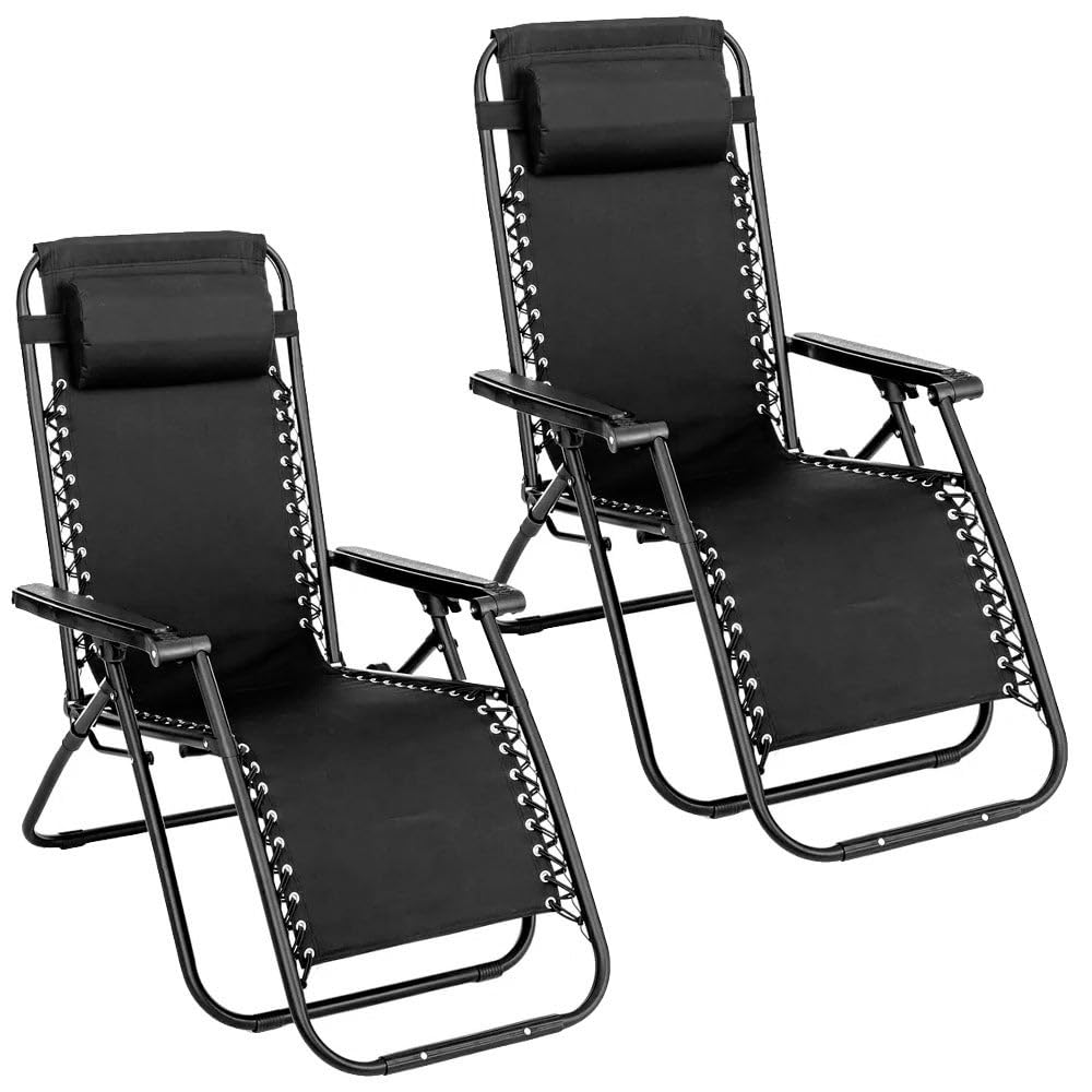 Pack de 2 Sillón tumbona Gravedad Cero Negro Antracita | Textileno Alta Resistencia, Reclinable, con Bloqueo de Seguridad y Ligeras Acero | de 95x65x106 cm | Para Exterior, Jardín, Terraza, Piscina.