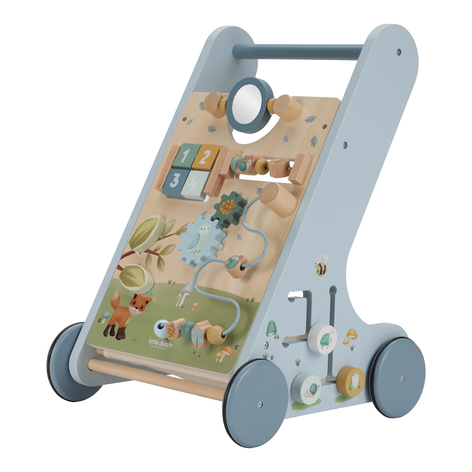 Little Dutch Forest Friends 7232 - Carrito de madera para actividades de madera, color azul