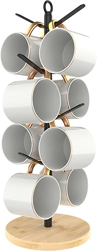 Miniatura 9 de simesove Soporte para tazas de café con canasta, árbol de taza antideslizante con 8 ganchos para tazas K y platillos, organizador de soporte de
