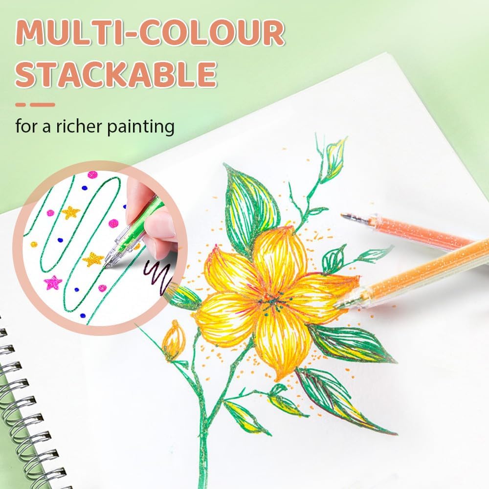 Lot de 18 stylos à encre gel à paillettes pour livres de coloriage avec recharges, stylos à gel colorés pour enfants et adultes (18 pièces)