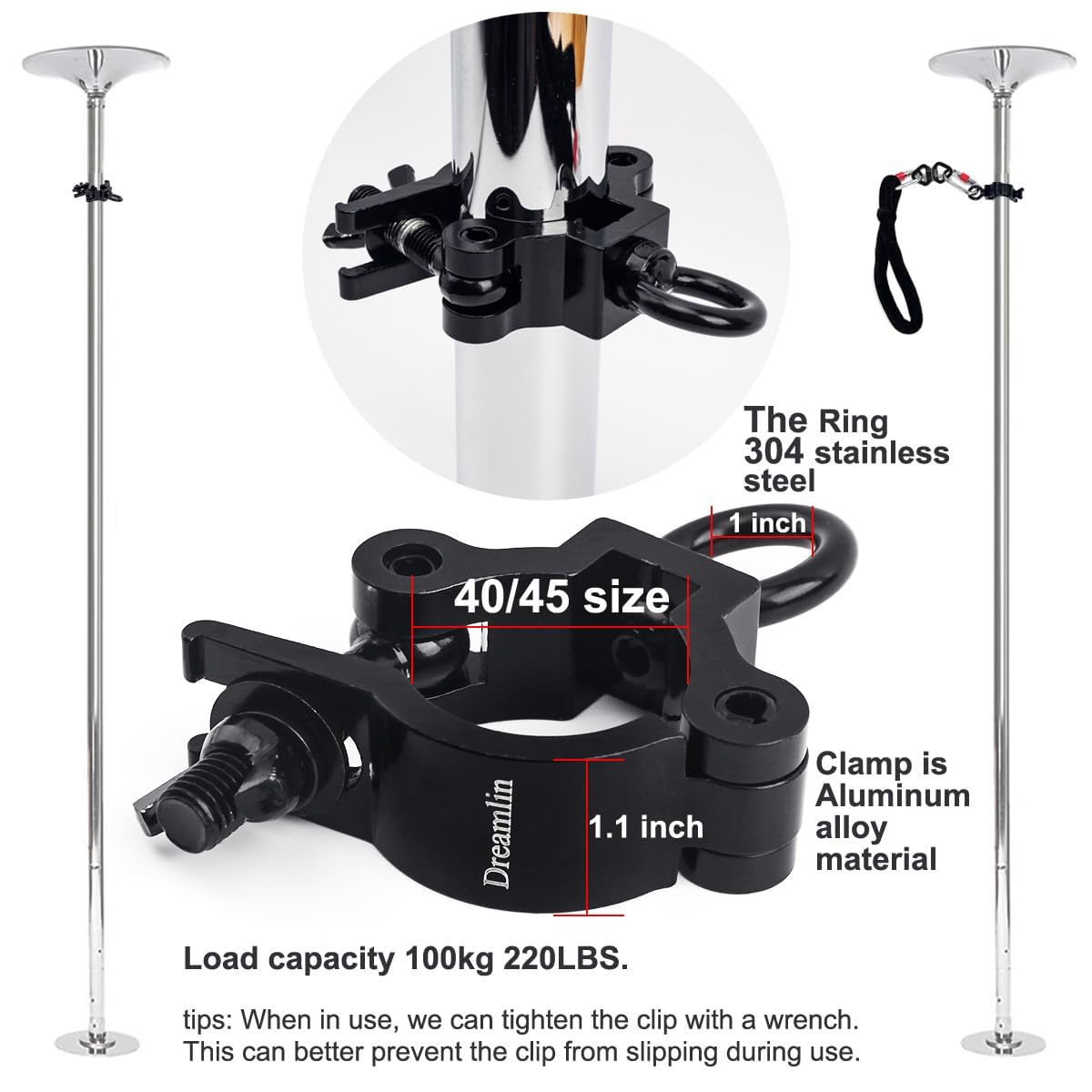 Dreamlin Dance Pole Hanging Clamp for Pole Dancing Accessories and Aerial Silks Silkii Equipment Grip for Flying Pole Dance Swivel Aerial Yoga for Home (Black Set-5)