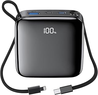 Portable Charger 20000mAh - 22.5W PD20W USB C Power Bank Fast Charging with Built in Cables Lanyard 2in1, LED Display Charing Bank with 4 Output 2 Input External Battery Pack for iPhone, Samsung.