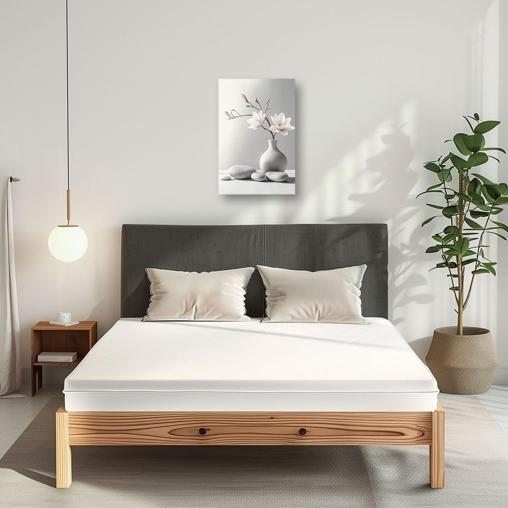 CCWACPP Zen Wall Art Magnolia Canvas Print Zen Stone Pictures Spa Painting Poster Meditation Spirit Bathroom Yoga Room Office Decor Framed (12.00" x 18.00")