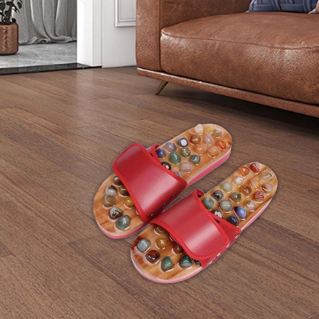Massage Slipper Akupressur Sandalen mit Naturstein Bequeme Fußmassage Hausschuhe Verstellbares Design rutschfest Und Langlebig für Männer Frauen, 39 bis 40