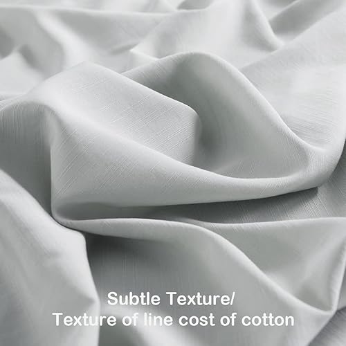 Miniatura 10 de Juego de funda de edredón con textura de lino gris carbón, 55% viscosa de bambú, 45% algodón, prelavado, suave, transpirable, tamaño individual,