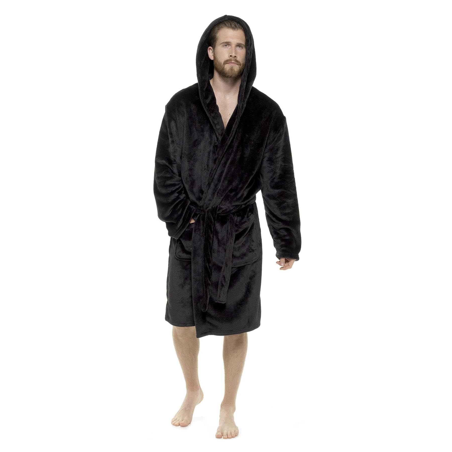 Style It Up Accappatoio da uomo di lusso morbido e caldo con cappuccio, in pile di flanella, accogliente accappatoio da bagno