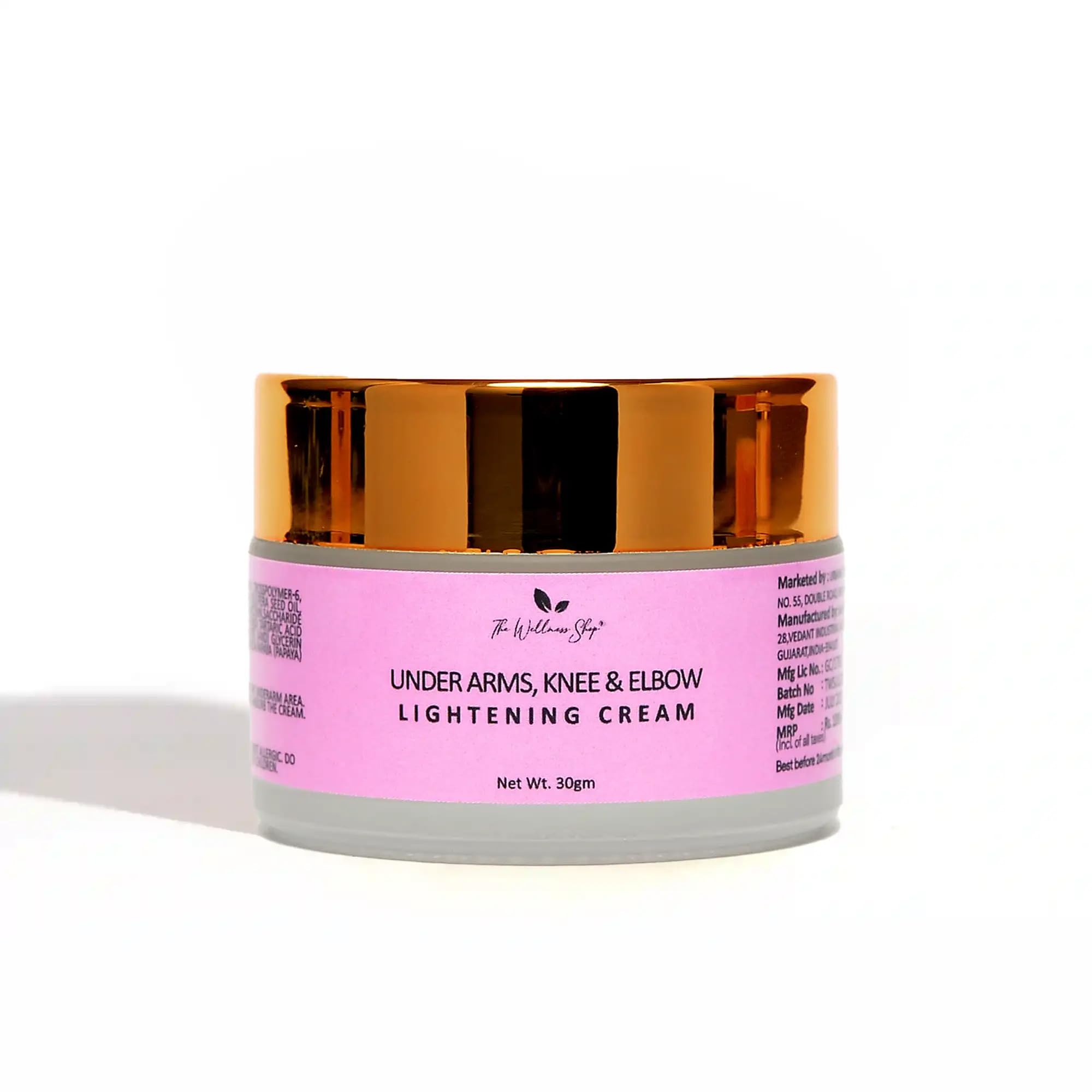The Wellness Shop Under Arms, Knee & Elbow Lightening Cream | With Papaya and Vitamin E | Improves Skin Tone | Reduces Dark Spots | Deeply Hydrates | Nourishing | 30 Grm