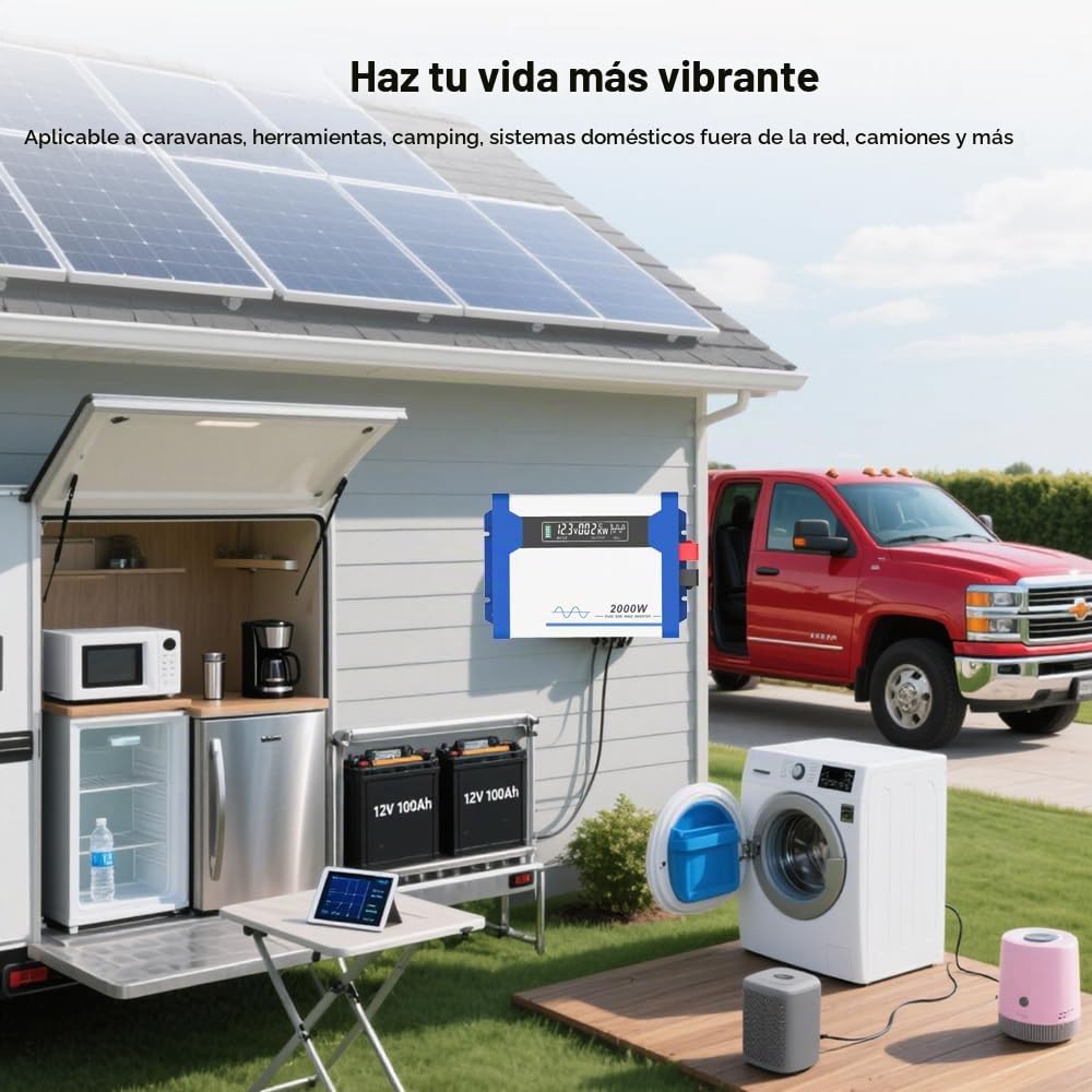 Anern Convertidor 1000W Inversor de Corriente para Coche DC 12V a AC 220V Onda Senoidal Pura Inversor de Coche con Pantalla LED y Puerto USB de 5V para Cargar Viajar Camping