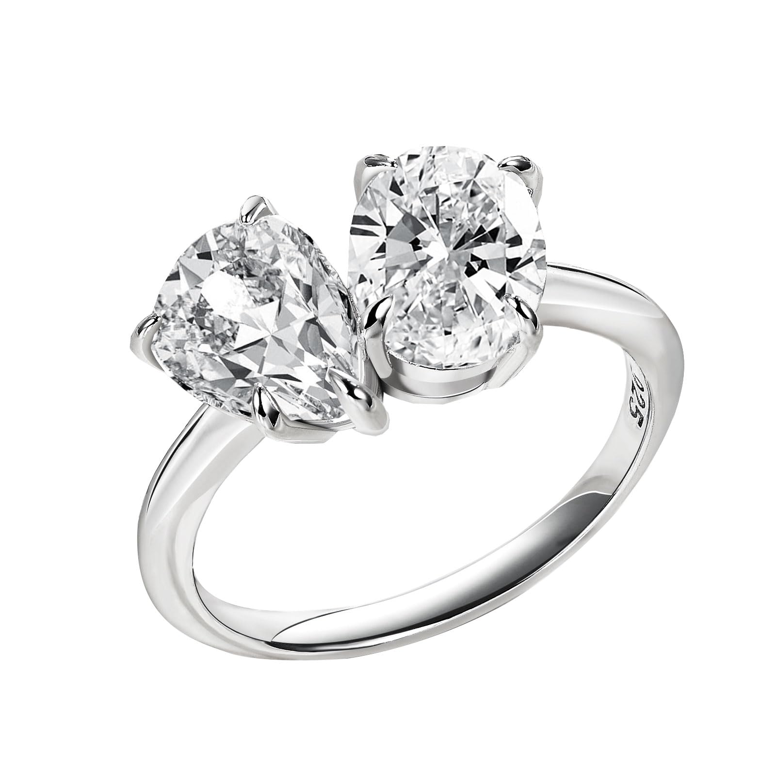Wuziwen Toi Et Moi Engagement Rings for Women 925 Sterling Silver Wedding Cocktail Solitaire Ring Cubic Zirconia