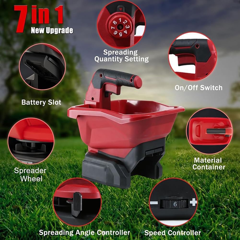 Esparcidor de mano inalámbrico, batería de 18 V, ancho de dispersión ajustable, caudal variable, esparcidor eléctrico de fertilizante para el cuidado del césped, semillas de césped, sal y grano