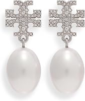 Tory Burch Kira Pave Pearl Drop Earrings for Women - Gold-Plated Brass Luxury Drop Jewelry