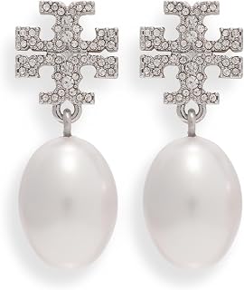 Tory Burch Kira Pave Pearl Drop Earrings for Women - Gold-Plated Brass Luxury Drop Jewelry