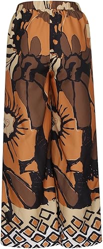 Miniatura 4 de Pantalones bohemios para mujer, de cintura alta, diseño floral, ligeros, de pierna ancha, de lino, algodón, para la playa, palazzo