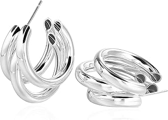 Chunky Gold Hoop Earrings for Women, 14k Gold Plated Thick Triple Hoop Earrings Hypoallergenic Trendy Chunky Gold Hoops Earrings Dainty Jewelry Gifts for Women