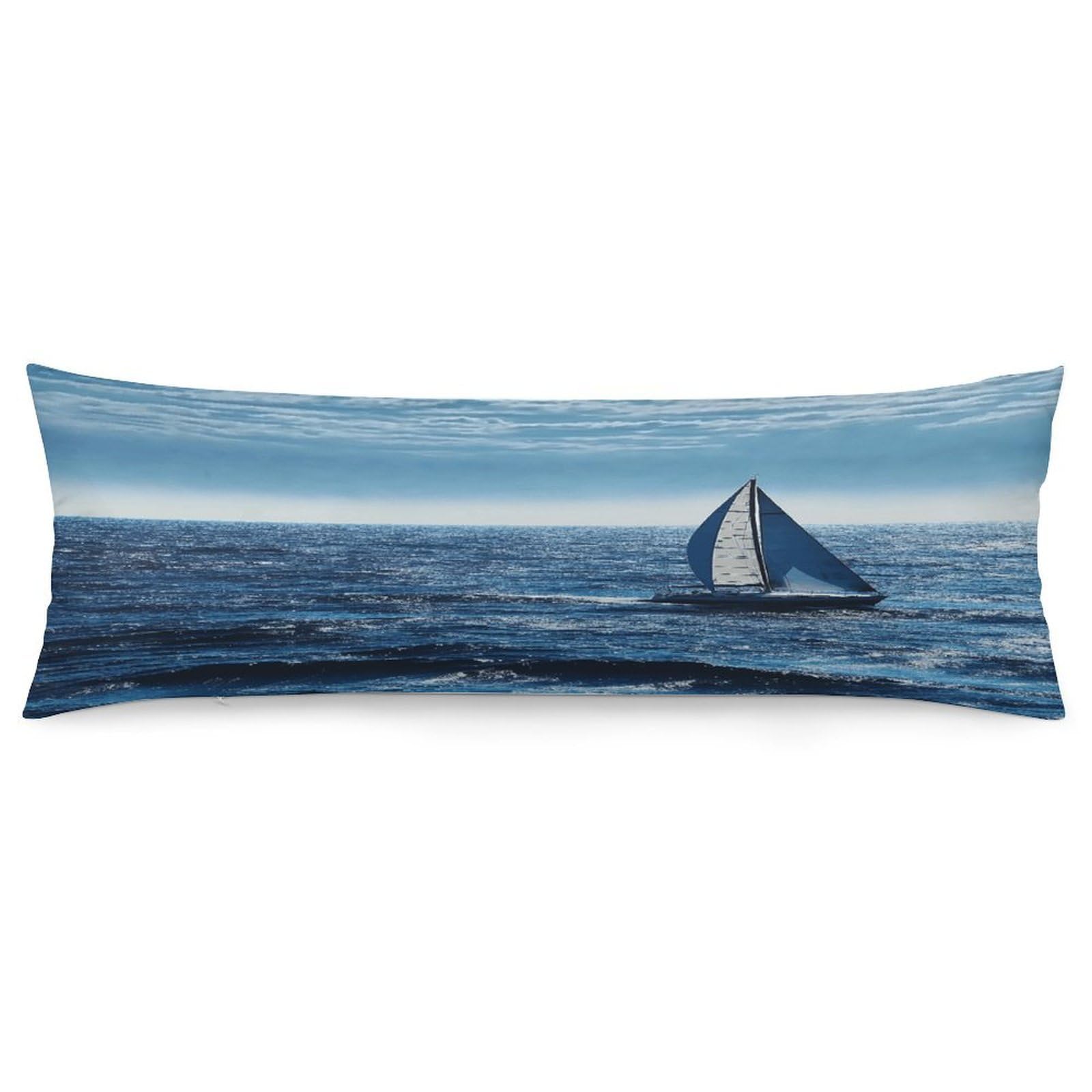 Blue Sea Sailboat Throw Pillow Cover Soft Pillow Case Decorative Lumbar Pillow Cover Cozy Throw Pillowcase Polyester Rectangular Cushion Case Decor for Couch Sofa Bed