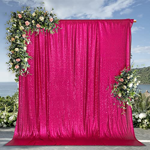 Image of PartyDelight Hot Pink Sequin Backdrop 6x6ft 4 Inch Rod Pocket | Dense 3mm hot pink sequins on mesh backing with 4 inch rod pocket for full body photos ceremony arches party walls and stage