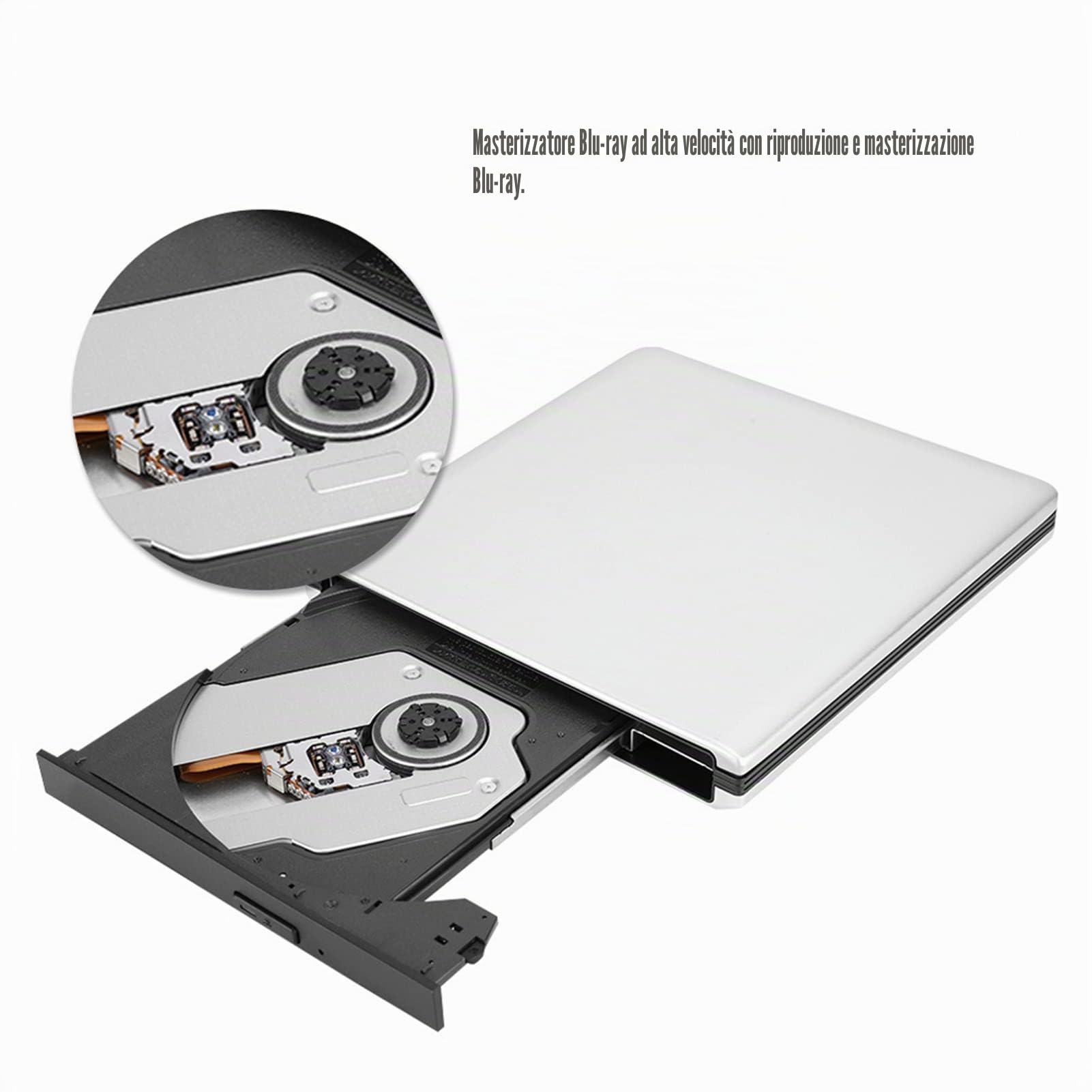 Unità Ottica Esterna per PC, Unità CD DVD per Laptop Blu-Ray USB 3.0, Masterizzatore di Dischi per Unità Ottica DVD CD BD Writer Recorder