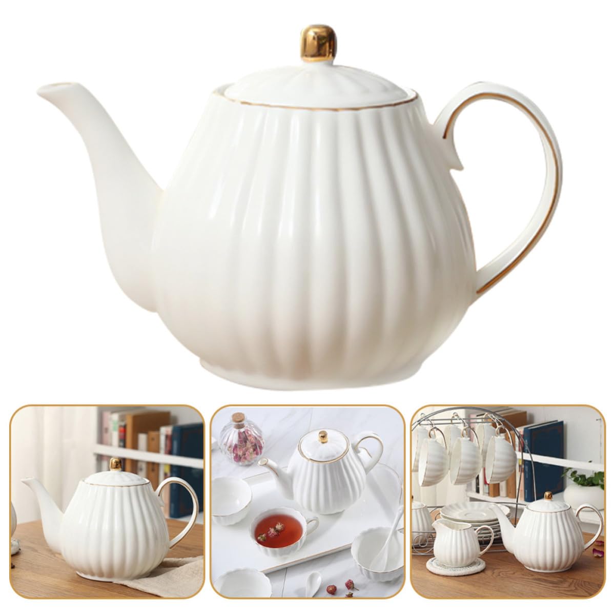 Kichvoe Tetera Capacidad Apropiada de Cerámica de Color Claro Diseño Delicado y Elegante para Hacer Té Adecuado para Beber Té Amigos en Casa