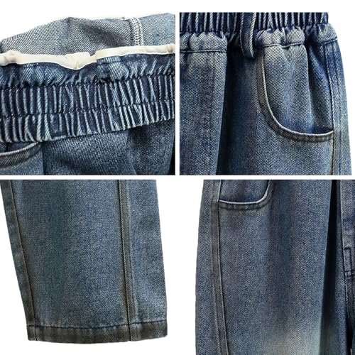 Kid Boy Baggy Denim Jeans Elastic Mid Waist Washed Full Length Tapered Pants3