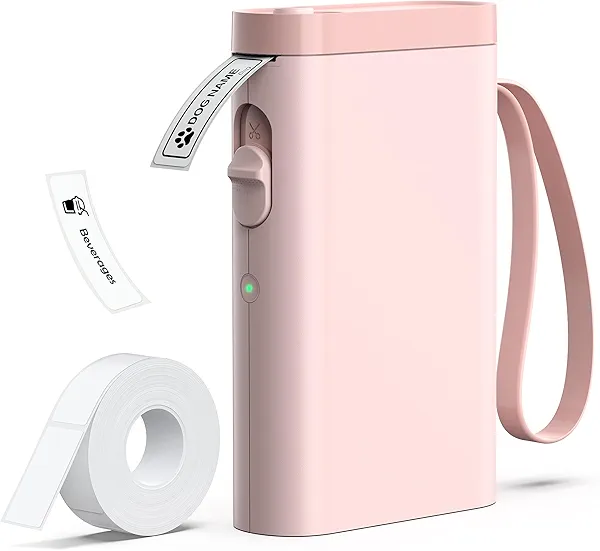 TYPONOS P21 Label Maker Machine with Tape, Label Printer Thermal Mini Label Makers with Built-in Cutter and Multiple Templates, Portable Printers for School, Office and Home Use (Pink)