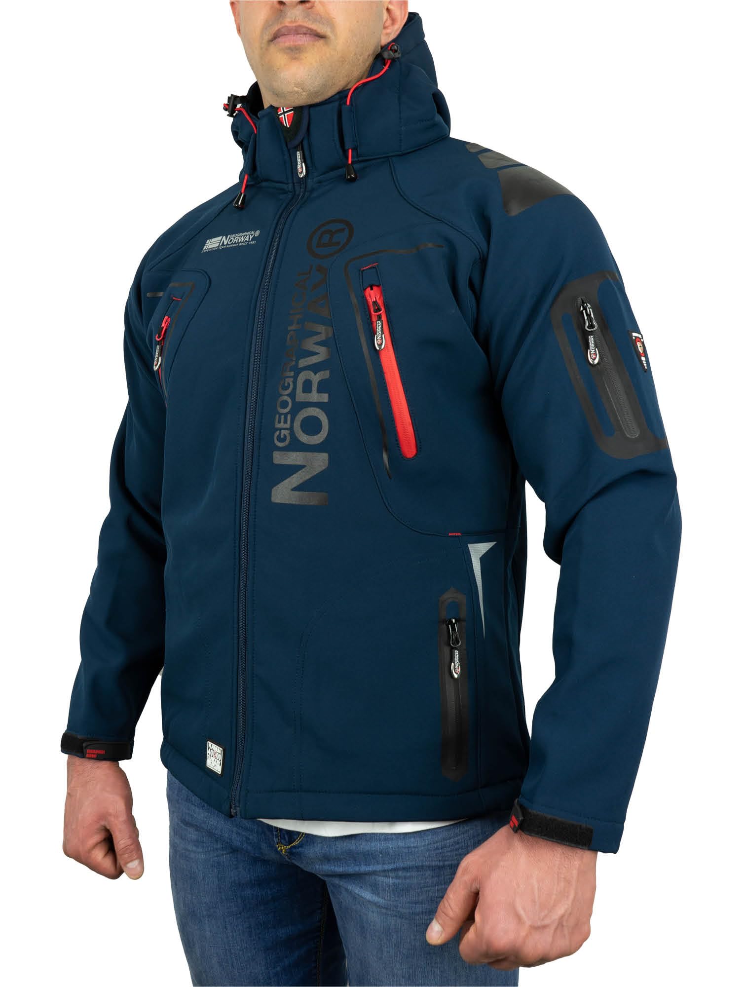 Geographical Norway Herren Softshelljacke Wasserbeständige Winddichte Atmungsaktive Übergangsjacke mit Kapuze Brandiing- Production