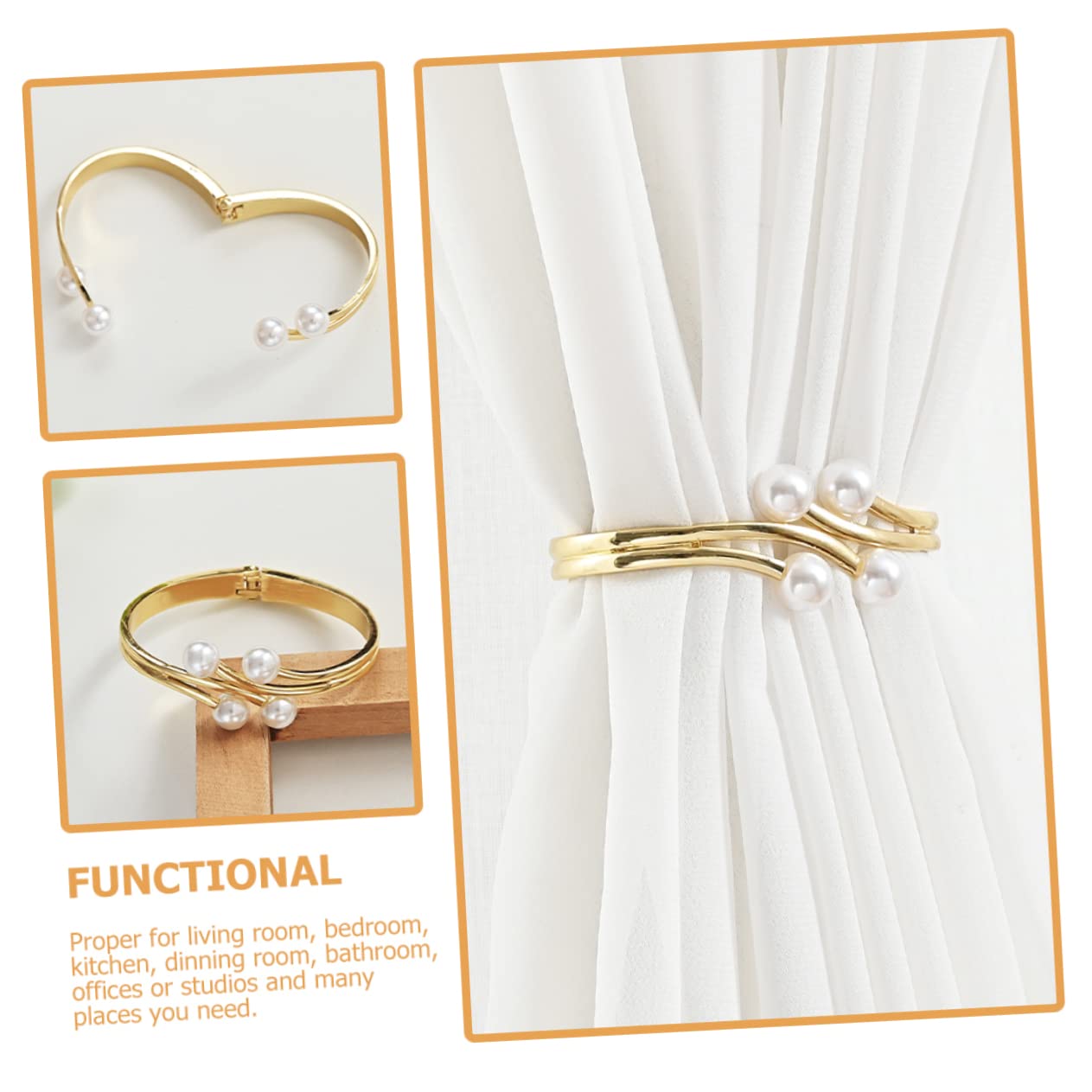 Cabilock 8 Pcs Rideau Anneau Perle Retenue Boucles Délicates Boucles De Rideau Embrasses De e pour ES pour Maison Fenêtre Embrasse Décor Alliage Doré