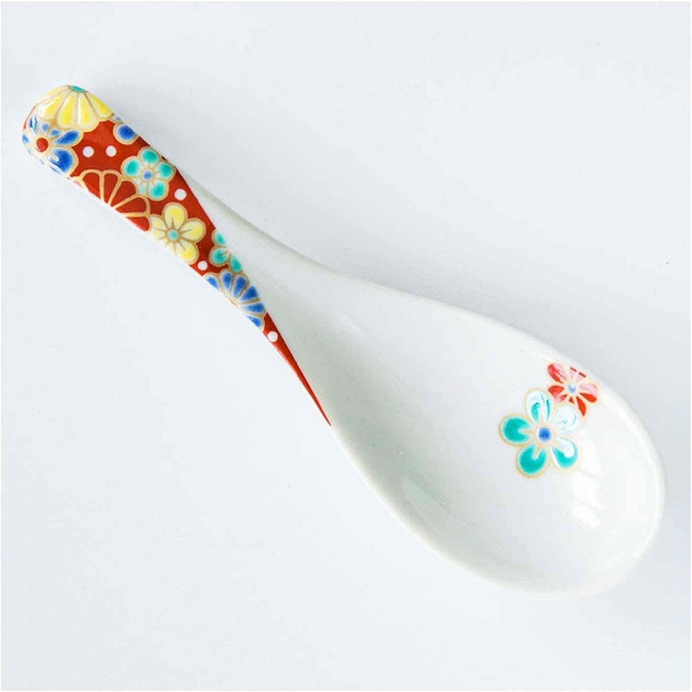 Scoop Vintage Kingfisher Auspicious Ceramic Soup Spoon Rice Spoon Japanese Style Ceramic Tableware Spoon Length 5.4 Inch 5 Patterns Soup Spoon (Color : B)