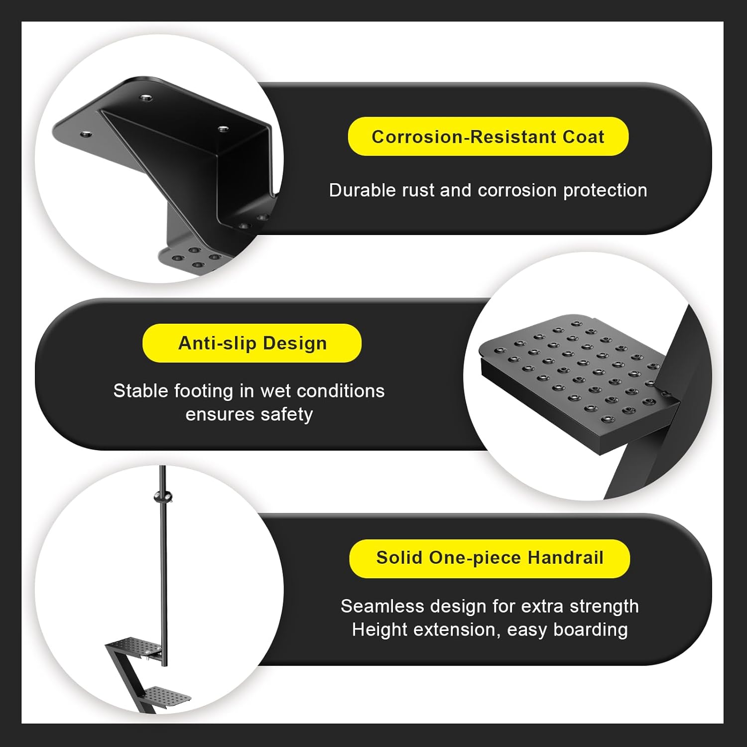 Heavy Duty Boat Trailer Tongue 3 Steps with Gloves, Non-Slip Boat Trailer Ladder with Safety Handle 500 lbs Capacity