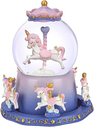 Miniatura 7 de Caja de música de carrusel rosa, globo de nieve, caballo, luces LED que cambian de color, reproduce 6 canciones como castillo en el cielo, regalo