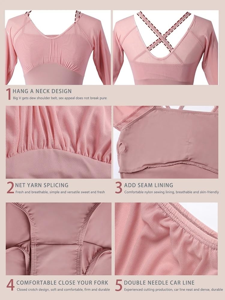 Top da Danza Abbigliamento Body da Ballo in Rete Nera da Donna, Body da Balletto con Maniche, Body da Allenamento for Balletto for Adulti, Costume da Ballo, Body da Ginnastica