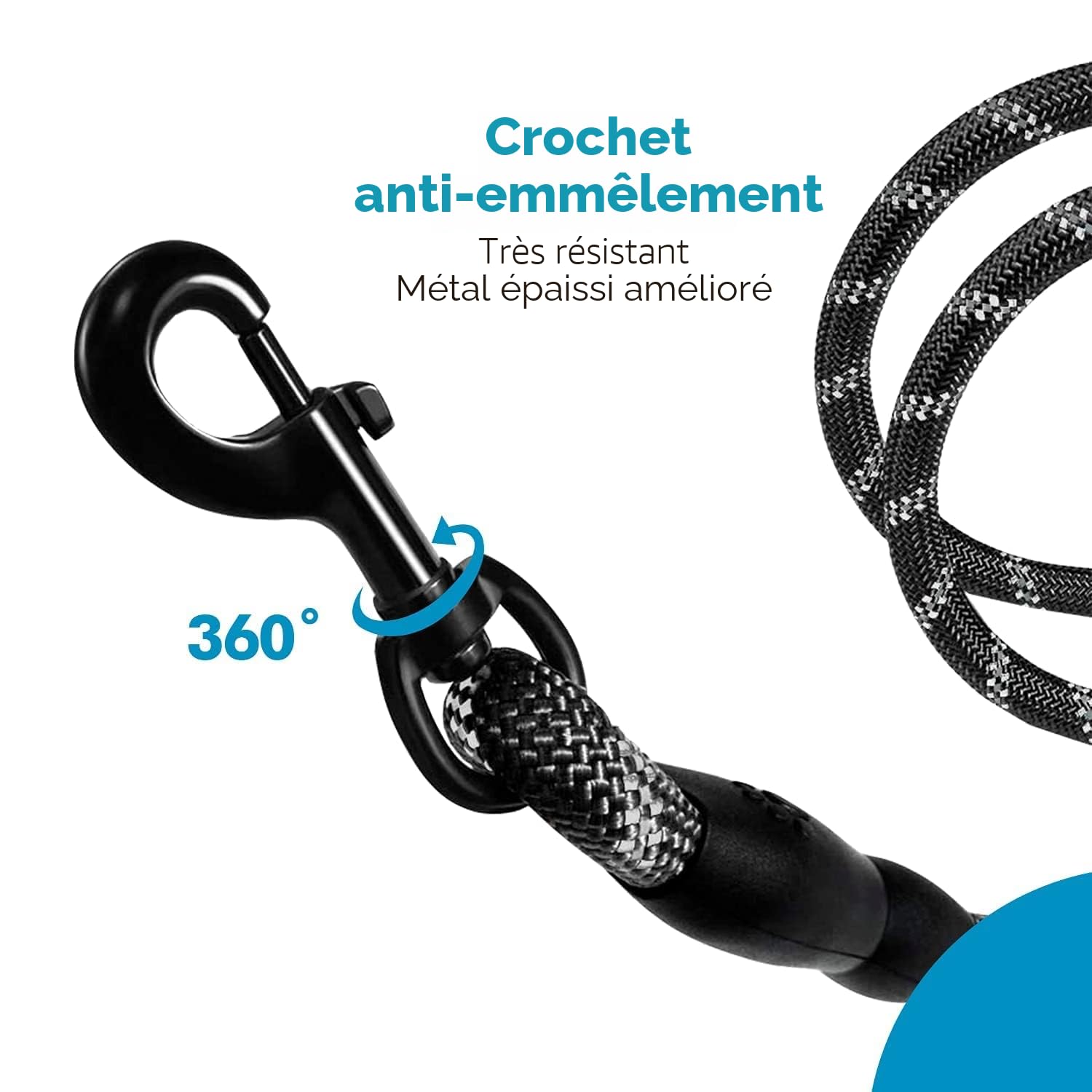 EDIPETS, Laisse Chien, Laisse de Dressage pour Chien, Rembourrée, Poignée Souple, Corde pour Chiots et Petits, Moyens et Grands Chiens, 1,2 et 1,5 mètres. (1.5 M, Noir)