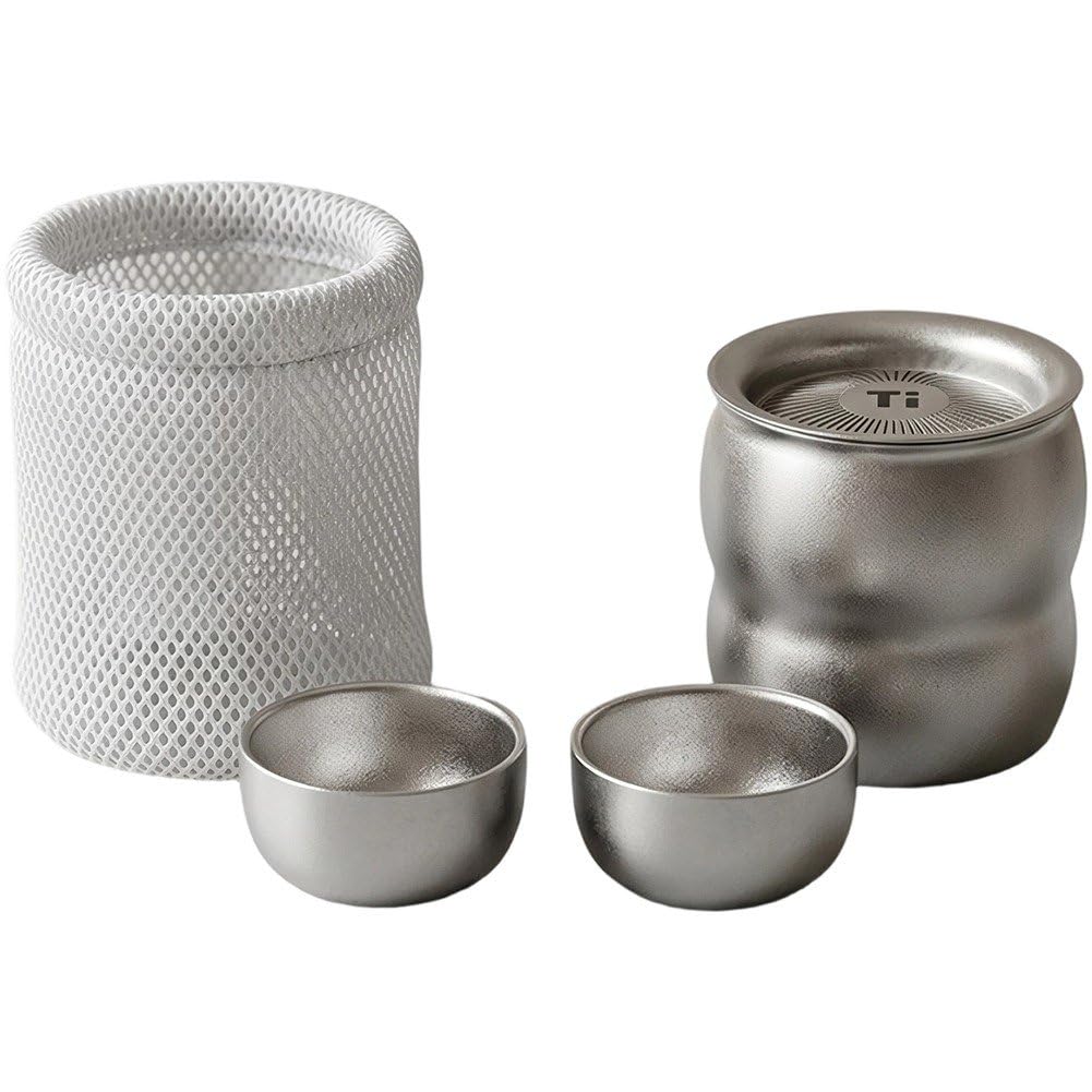 Lamdbao Insulated Quick Cup,Titanium Travel Tea Set,Portable Camping Tea Set with One Pot and Two Cups for Hiking and Travel