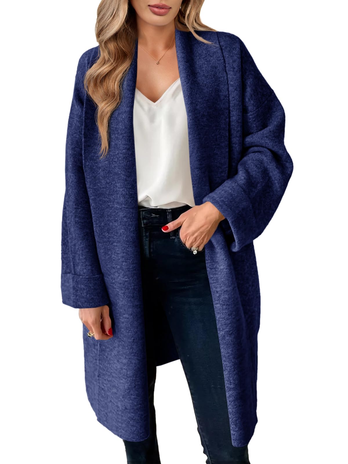 Saodimallsu Strickjacke Damen Leichte Oversize Longjacke Cardigan Open Front Sweater Casual Einfarbig Strickmantel