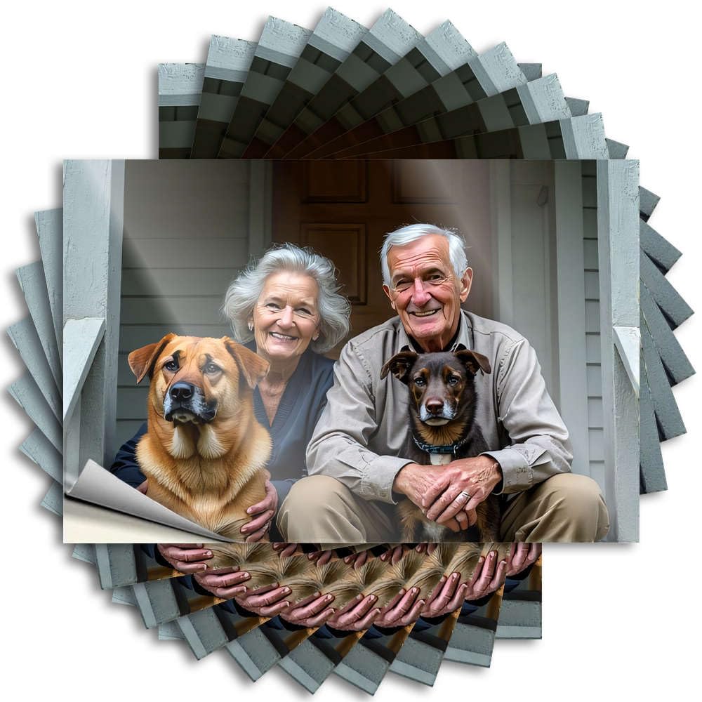 Mimosa Tattoo Durable Bottle | Elderly Couple with Their Two Dogs Cheap Self Adhesive Sticker for Coffee DIY(6X9CM)