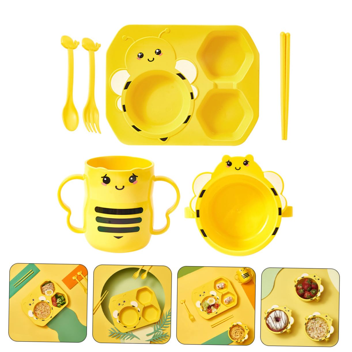 BESPORTBLE 1 Set Multi Function Divided Plate with Adorable Cup Tableware Cartoon Design for Sturdy and for Everyday Use