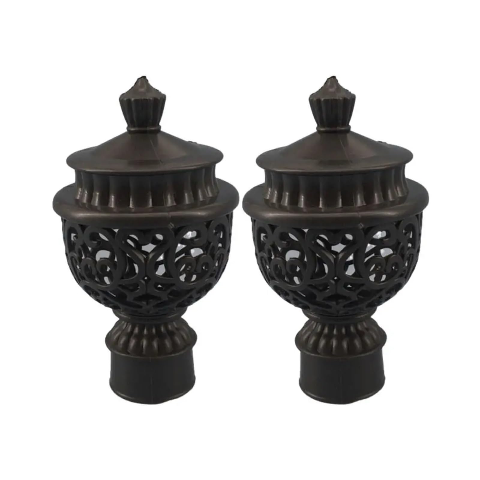 BDFJEDS Curtain Pole Finials 2pcs Hollow Out Decorative Curtain Rod Cap Head Drapery Rail Ends Accessories(Black)