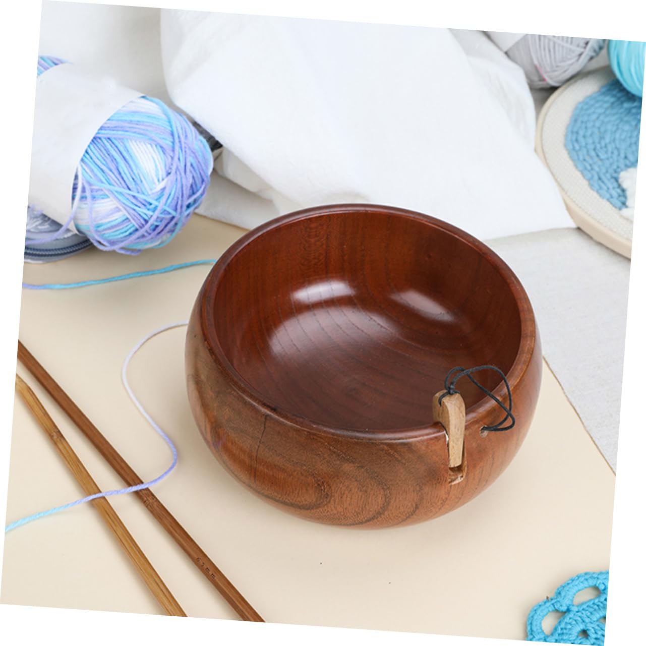 Beatifufu Vintage Yarn Bowl Wooden Yarn Storage for Knitters Crochet Yarn Holder