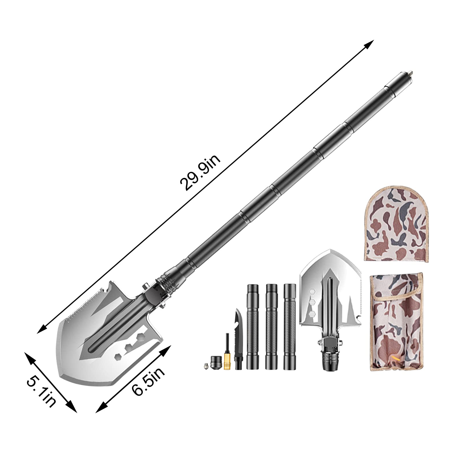 phsmoo Shovel Multi Tool Ultimate Survival Tool Survival Shovel Tactical Shovel Camping Shovel Folding Shovel Multifunctional Survival Shovel 29.9 in